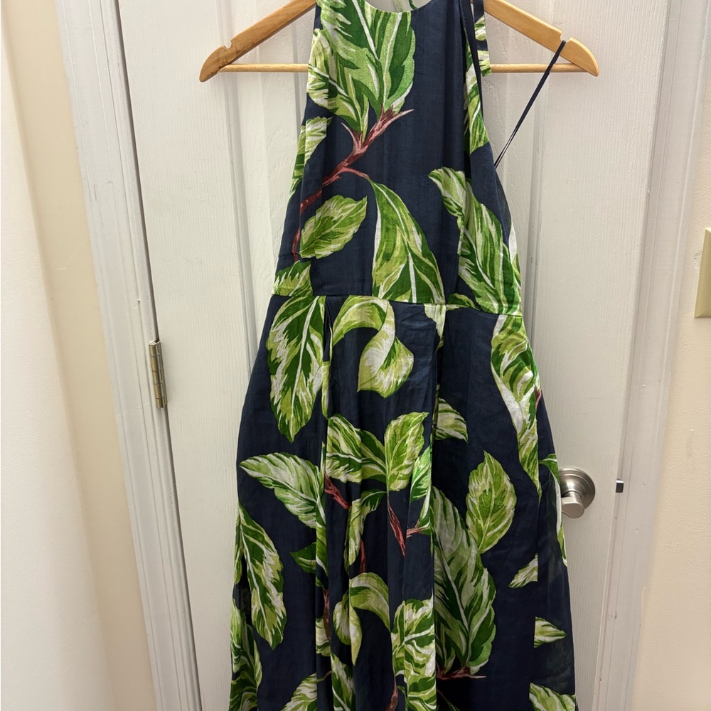 Ann Taylor Navy and Green Leaf Midi Dress - Picture 2 of 6
